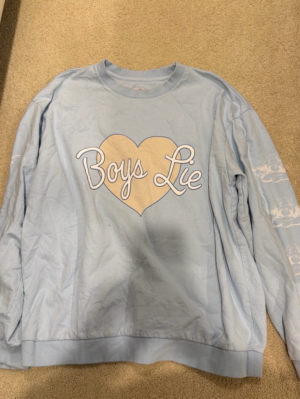 Boys Lie Light Blue Sweatshirt with Cream Heart Graphic